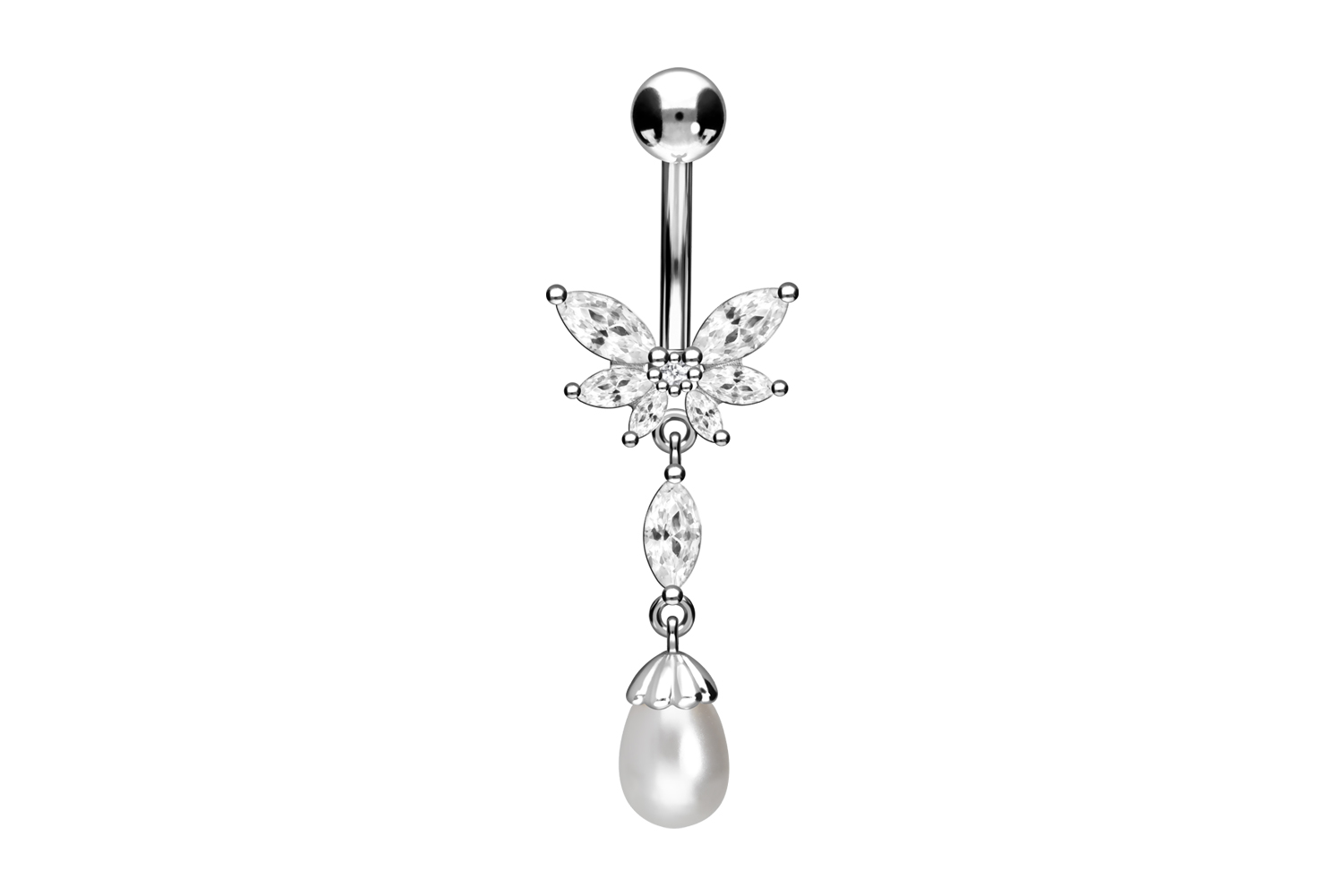 Chirurgenstahl Bananabell Piercing SCHMETTERLING + SYNTHETISCHE PERLE